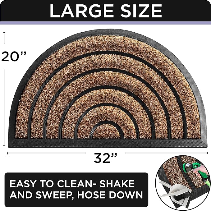 ubdyo Durable Welcome Doormat - Low Pile Front Door Mat Outside Entrance - Muddy Dirt Trapping Welcome Matt Outdoor - Rubber Backing Anti Slip Indoor Doormat Entrance 32'' x 20'', Brown