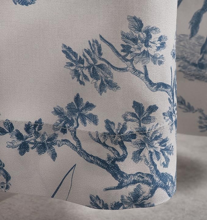 Maison d' Hermine Curtains for Living Room 100% Cotton 96 inch Length One Panel Light Filtering Toile Curtains for Bedroom Windows with Rod and Loop Pockets Drapes (The Miller Denim, 50" W x 96" L)
